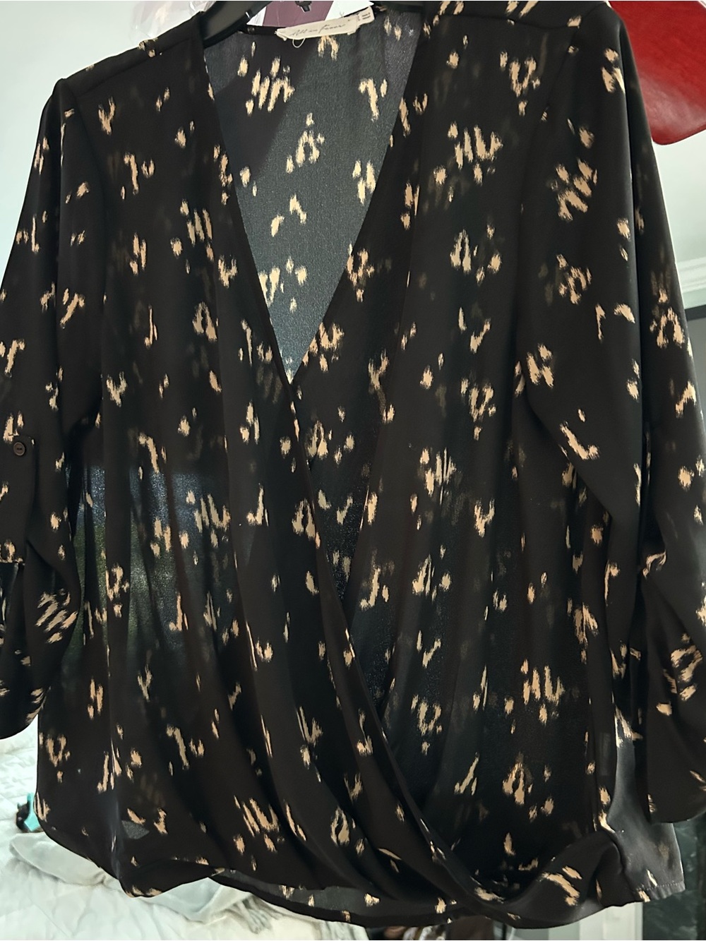 All in Favor Black and Beige Printed Blouse